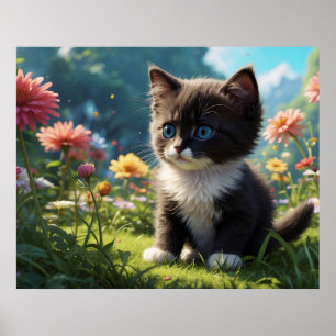 Poster *~* Kitty Chat 5:4 Feline Kitten Sweet Tuxedo