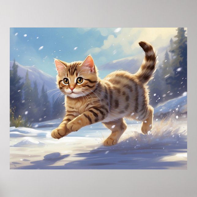 Poster *~* Kitty Chat 5:4 Kitten Snow Jumping AP68 (Devant)