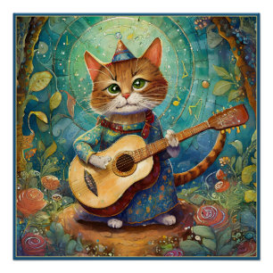Poster Kitty Kat Jouer de la guitare