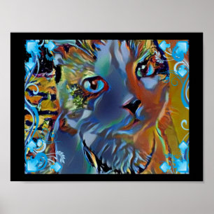Poster kitty surnaturel bleu raquette