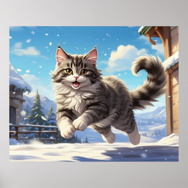 Poster *~* Kitty volant à neige 5:4 Kitten Cat AP68 (Devant)