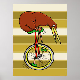 Poster Kiwi Bird Sur Un Dessin Drôle À L'Unicycle