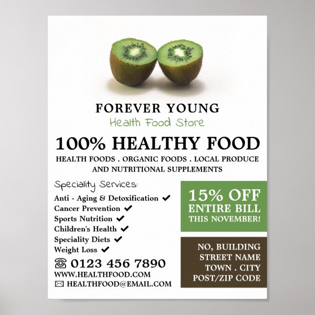 Poster Kiwi Fruit, Santé Food Store Publicité (Devant)