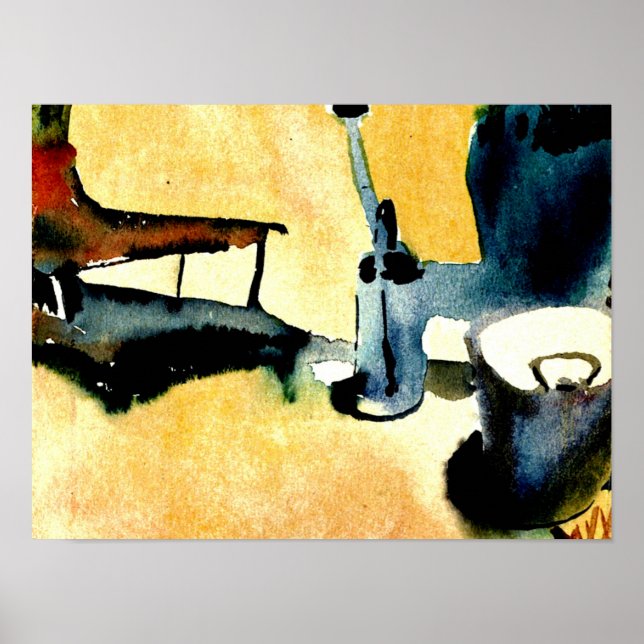 Poster Klee - Socle de fleurs, canne d'arrosage et seau (Devant)