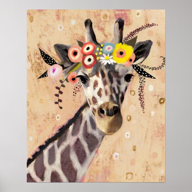 Poster Klimt Giraffe | Couronne De Fleurs (Devant)