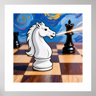 Poster Knight Fork Chess Art - Queen Under Attack