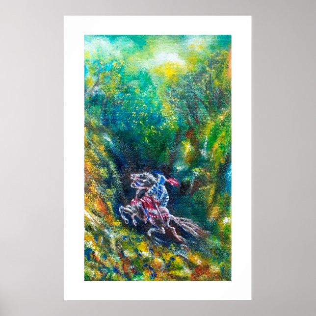 POSTER KNIGHT LANCELOT, CHEVAL EN FORÊT VERTE (Devant)