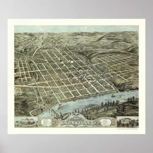 Poster Knoxville, TN Carte panoramique - 1871 (Devant)