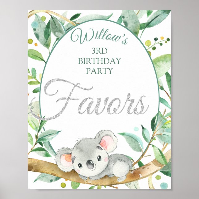 Poster Koala Custom Birthday Party Faveurs (Devant)