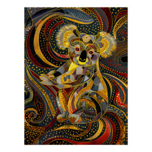 Poster Koala en style Aborigène Dot Art