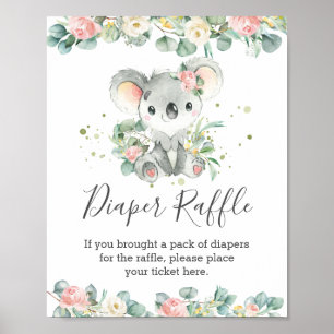 Poster Koala Floral Baby shower de verdure Déchets Raffle
