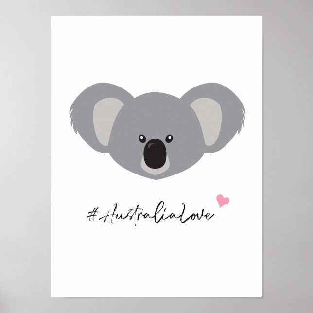 Poster Koala Illustration #Australia Love white (Devant)