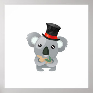 Poster Koala mignon avec un haut-de-forme noir
