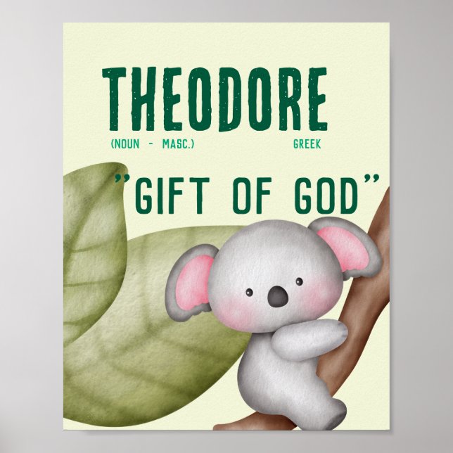 Poster Koala Nom Signification - Green Cadeau Personnalis (Devant)