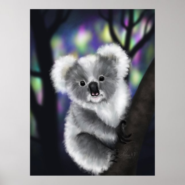 Poster Koala rêve dans une forêt enchantée (Devant)