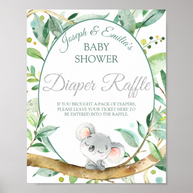 Poster Koala Sexe Baby shower Neutre Déchets Raffle (Devant)