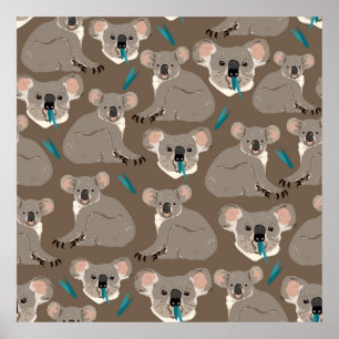 Poster Koala sur arrière - plan brun neutre sans soudure