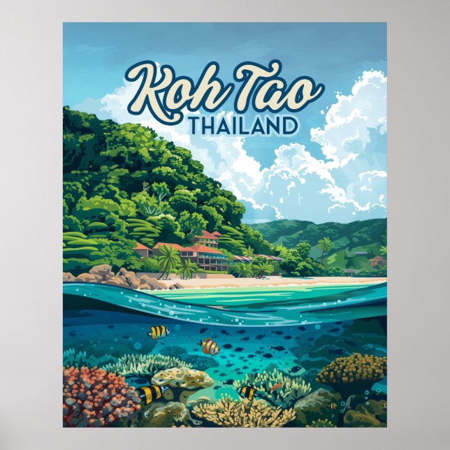 Poster Koh Tao Thaïlande Asie Plage de plongée sous-marin (Devant)