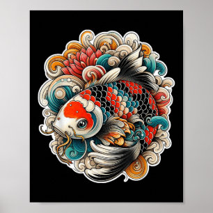 Poster Koi couleur tatouage de poisson design japonais Ar