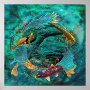 Poster Koi Fish "NAGER EN PAIX"