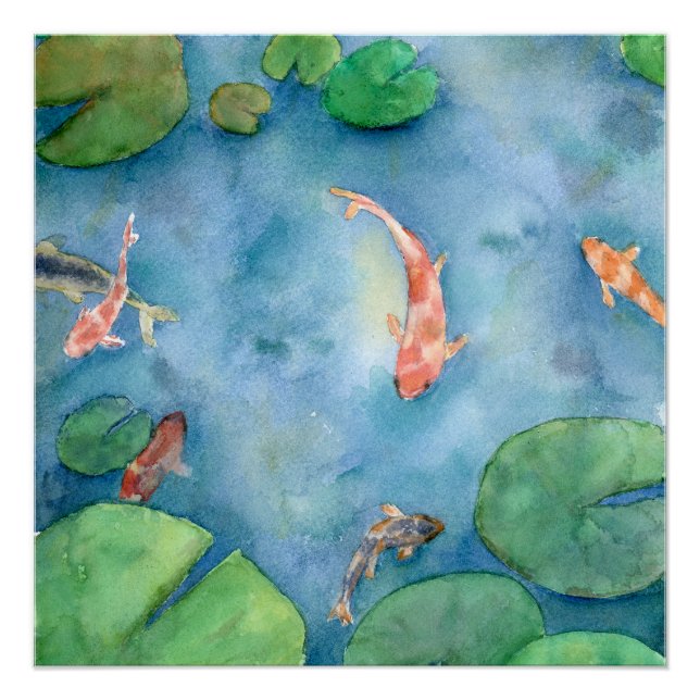 Poster Koi Fish Pond watercolor (Devant)