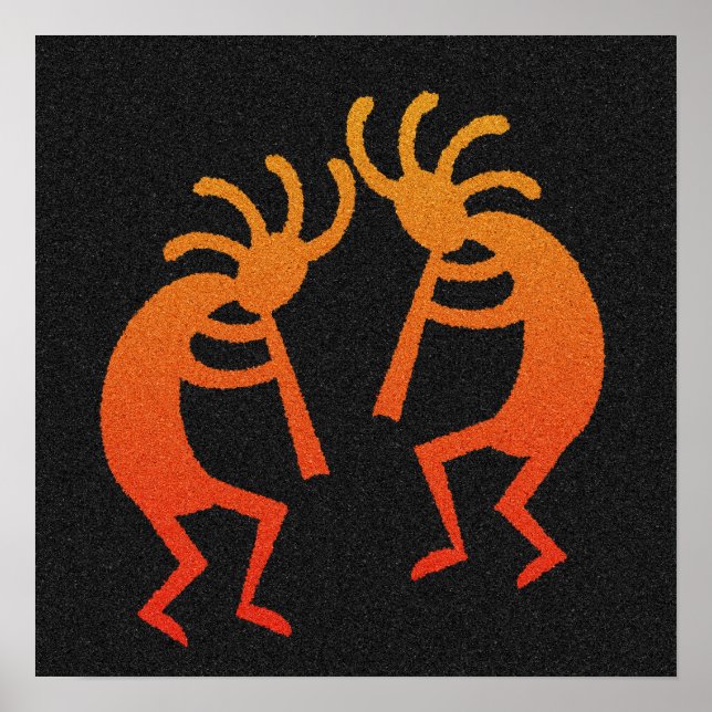Poster Kokopelli, Danse Orange Et Noire (Devant)