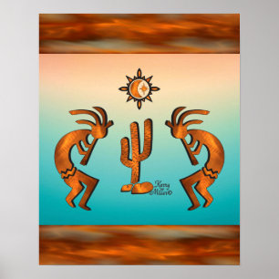Poster Kokopelli Et Cactus