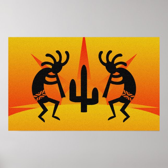 Poster Kokopelli Sud-Ouest Noir Et Jaune (Devant)