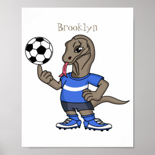 Poster Komodo Dragon Mignon et Drôle Jouant au Football C