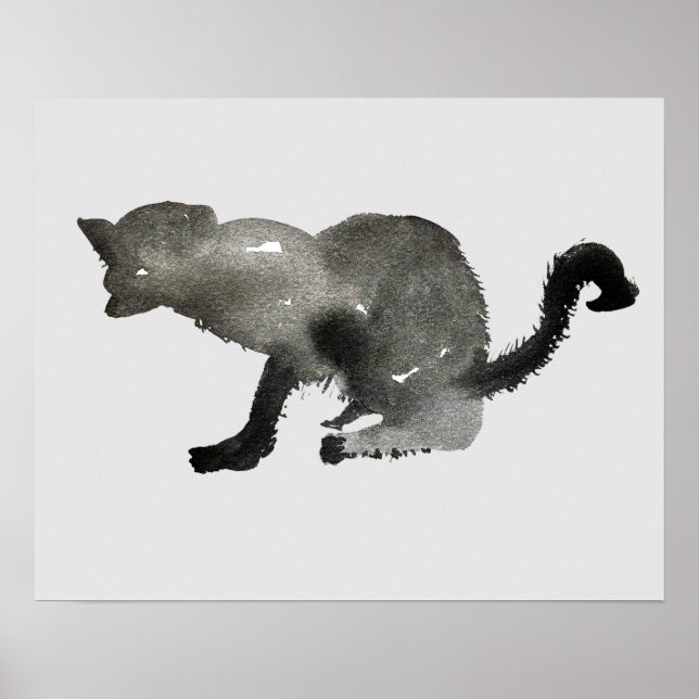 Poster Kool noir aquarelle chaton (Devant)