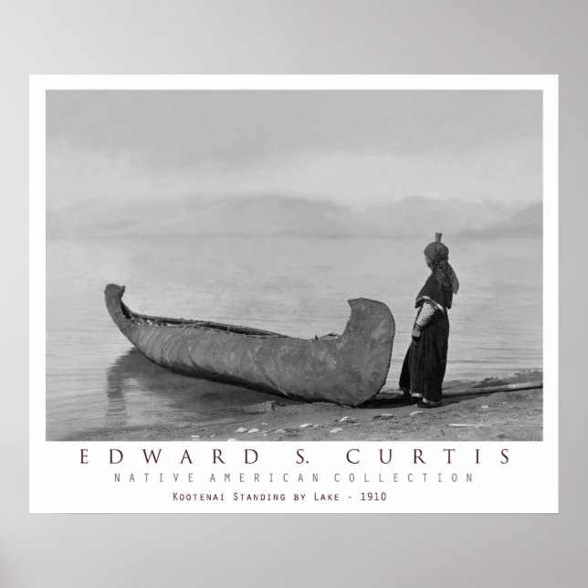 Poster Kootenai Indian Standing by Canoe (Devant)