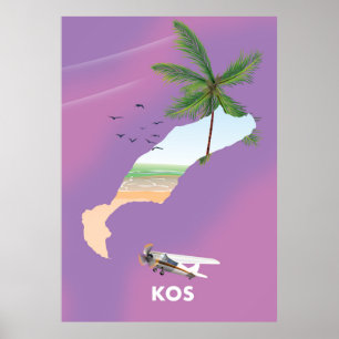 Poster Kos Grèce carte illustrée.