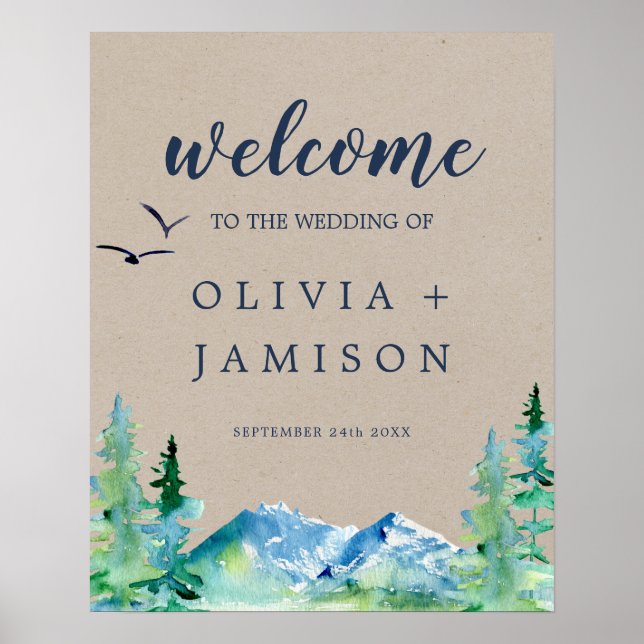 Poster Kraft Rocky Mountain Destination Mariage Bienvenue (Devant)