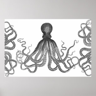 Poster Kraken - Octopus géant noir / Cthulu