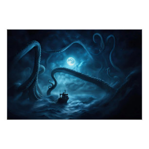 Poster Kraken Sea Monster Bateau de pêche nautique