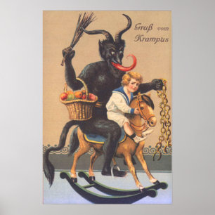 Poster Krampus Équitation Hobbyhorse Avec Garçon