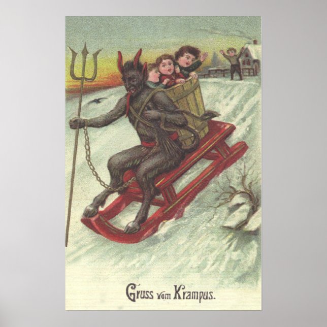 Poster Krampus Kidnapping Enfants Sur La Fourche À Cuisse (Devant)