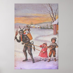 Poster Krampus volant des jouets et des enfants
