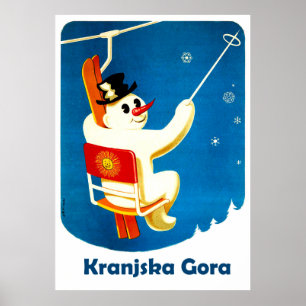 Poster Kranjska Gora, Slovénie, Bonhomme de neige sur un