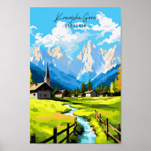 Poster Kranjska Gora Slovénie illustration de voyage vint