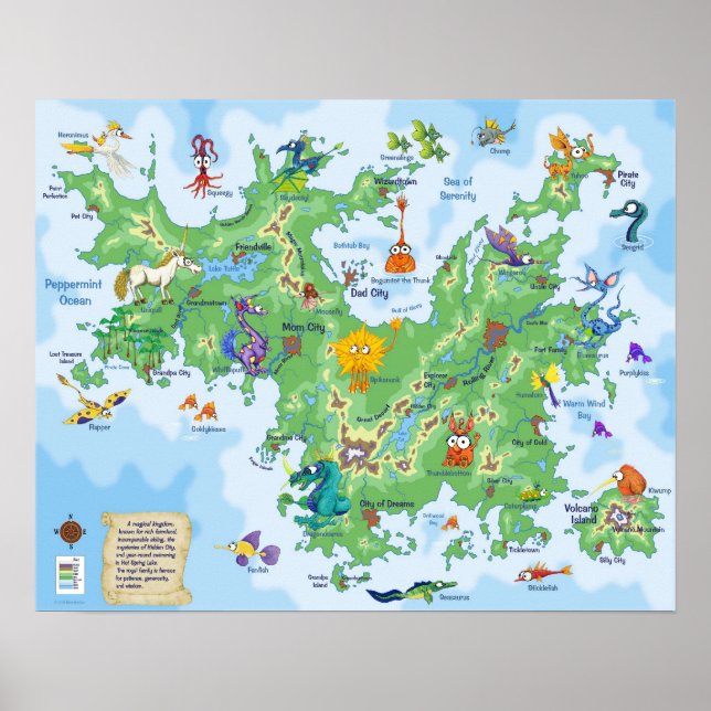 Poster Kreechurs cadeau de royaume personnalisé, 3 noms (Devant)