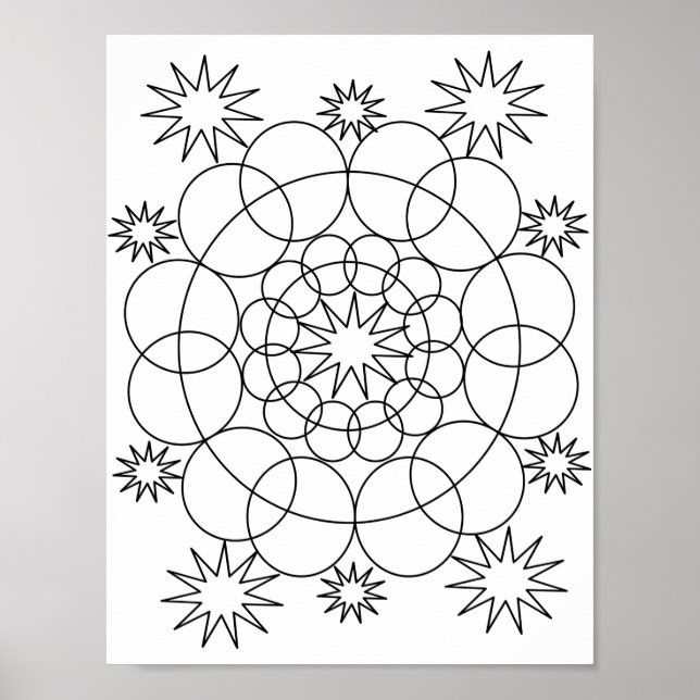 Poster - Kreise und Sterne Mandala zu Farbe (Vorne)