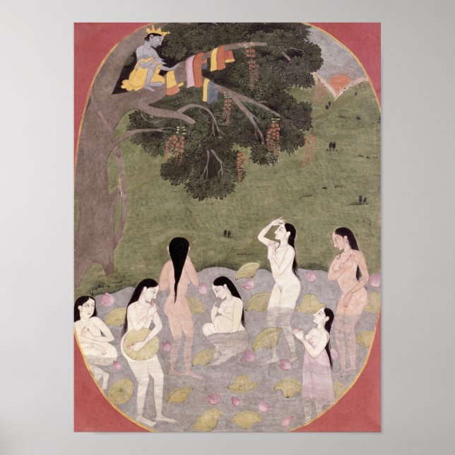 Poster Krishna avec les vêtements des filles de vache, (Devant)