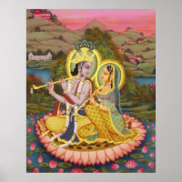 Krishna et Radha sur Lotus -grand tirage