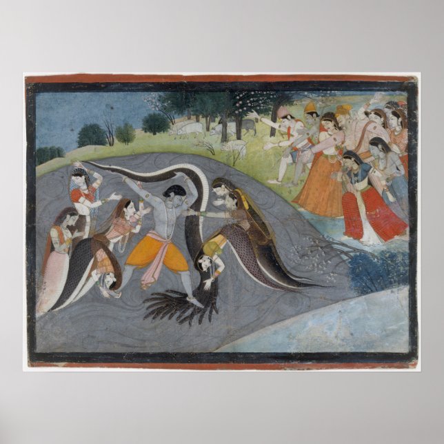 Poster Krishna Subduing Kaliya, le démon des serpents (Devant)