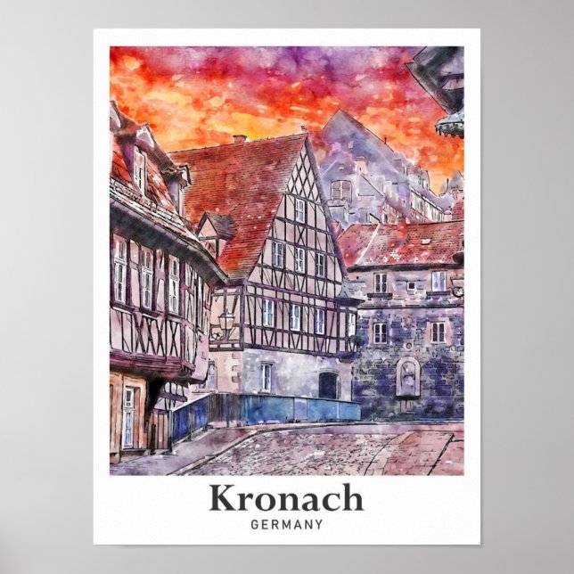 Poster Kronach Allemagne Voyage Aquarelle main tirée (Devant)