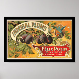 Poster KRW Vintage Imperial Plums Fruit Crate Étiquette