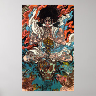Poster Kuniyoshi Le guerrier asiatique samouraï chevaucha