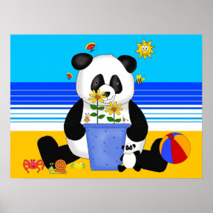 Poster Kunst Kinder Panda am Strand