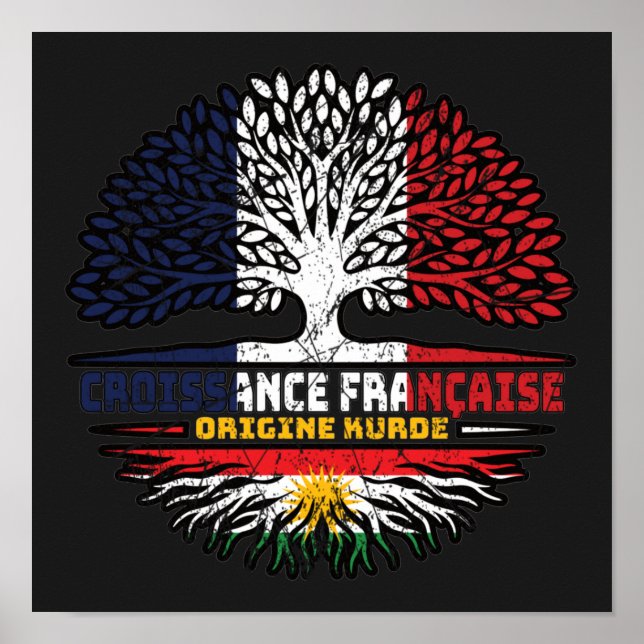 Poster Kurdistan Kurdish French France Tree Roots Flag (Devant)